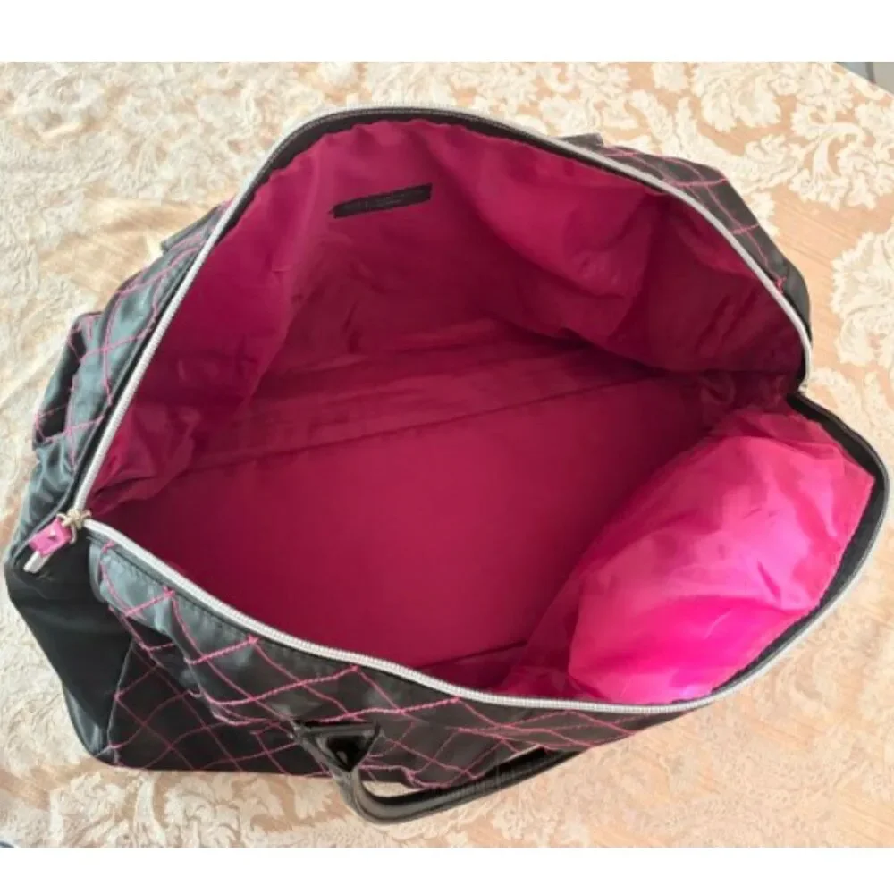 Lancome Black & Pink Diamond Quilted Duffle Weekend Travel Bag